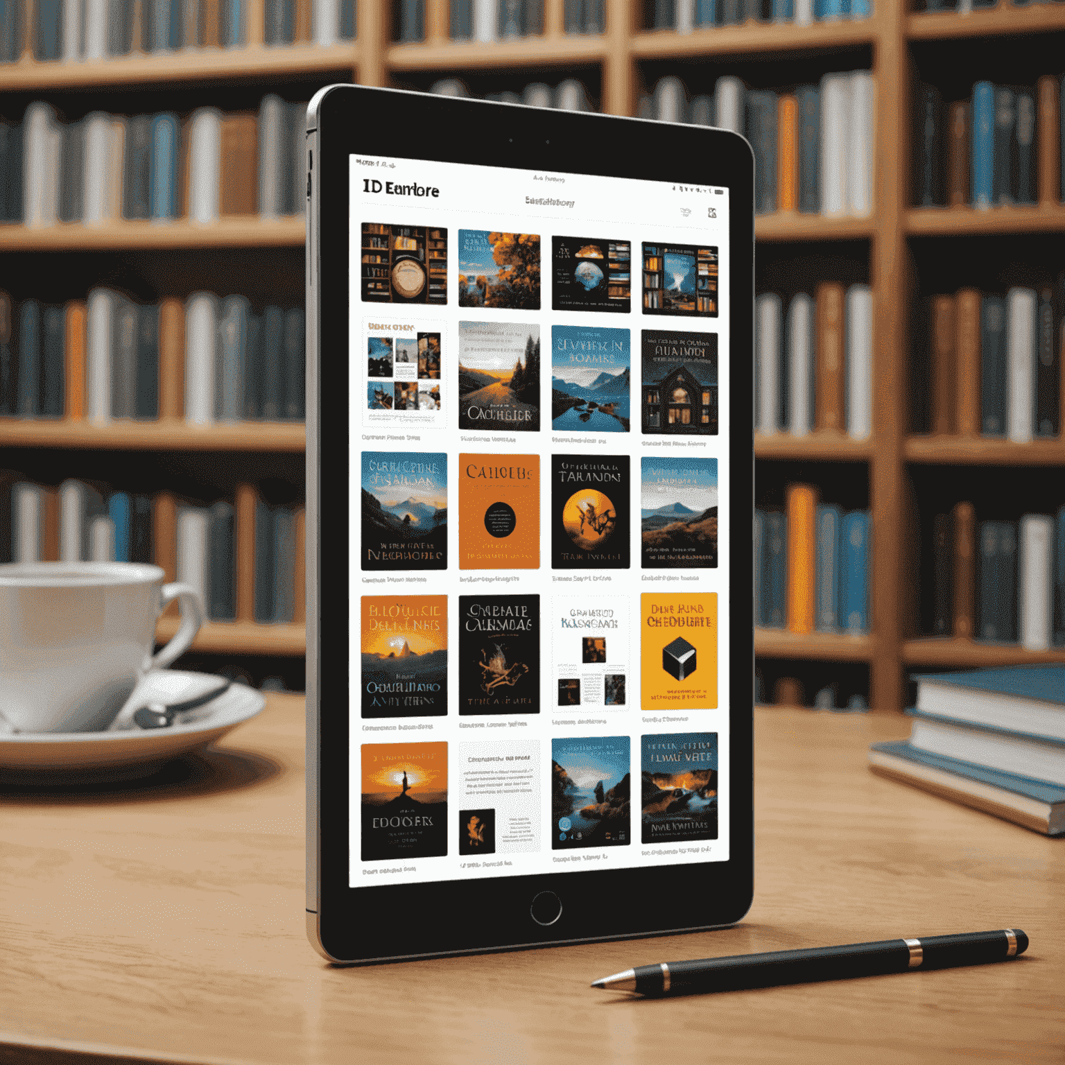 A digital library interface showcasing various e-book covers and a download button, representing the Calibre e-book management system