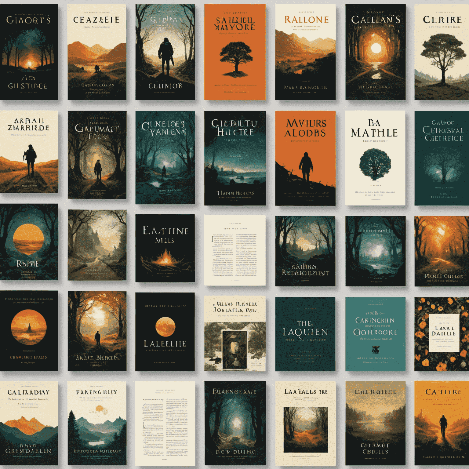 Example of Calibre's Cover Generator Plugin, displaying various auto-generated book covers with different styles and layouts