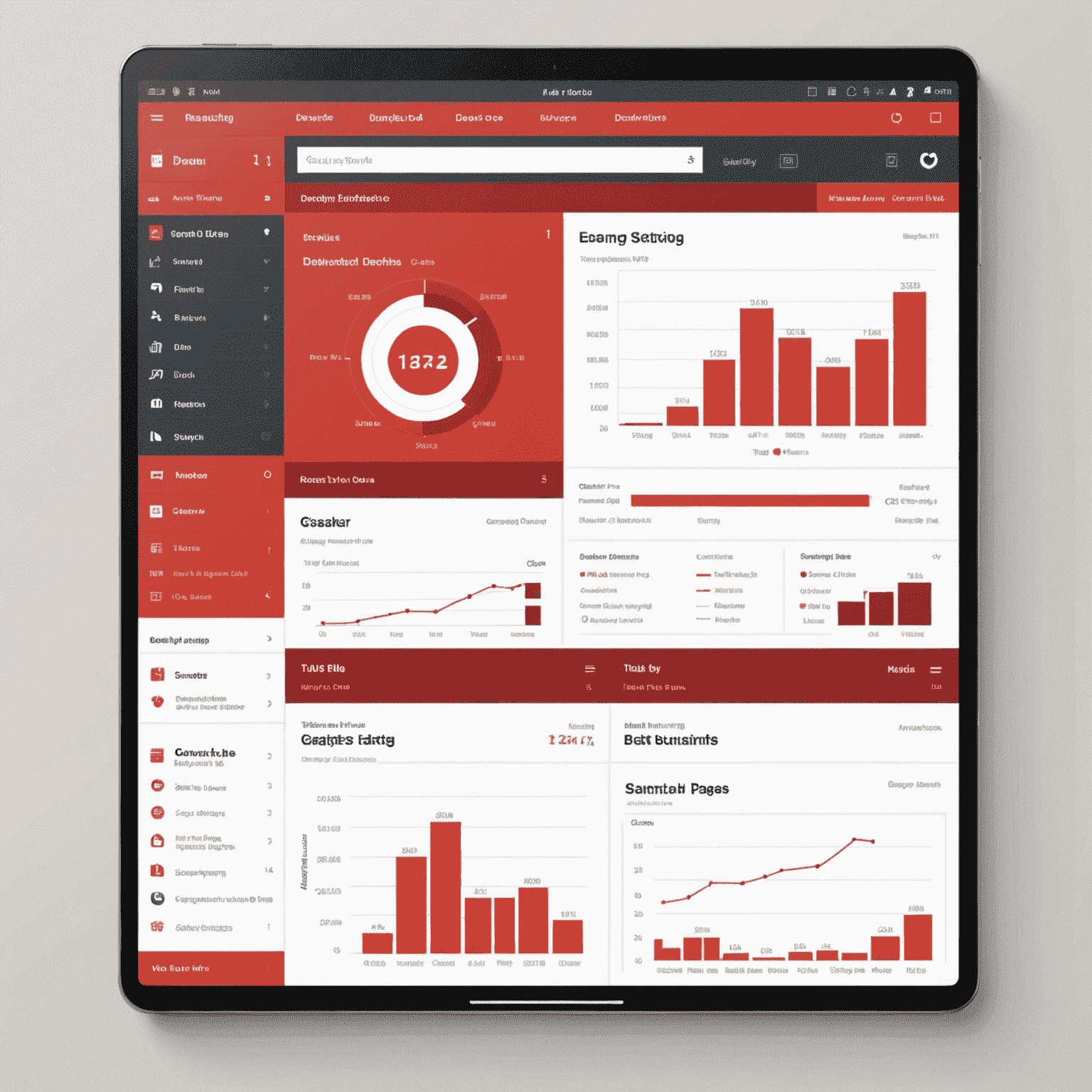 A dashboard showing reading statistics, including books read, pages per day, and favorite genres. The interface uses a red and white color scheme with clear, easy-to-read graphs and charts.