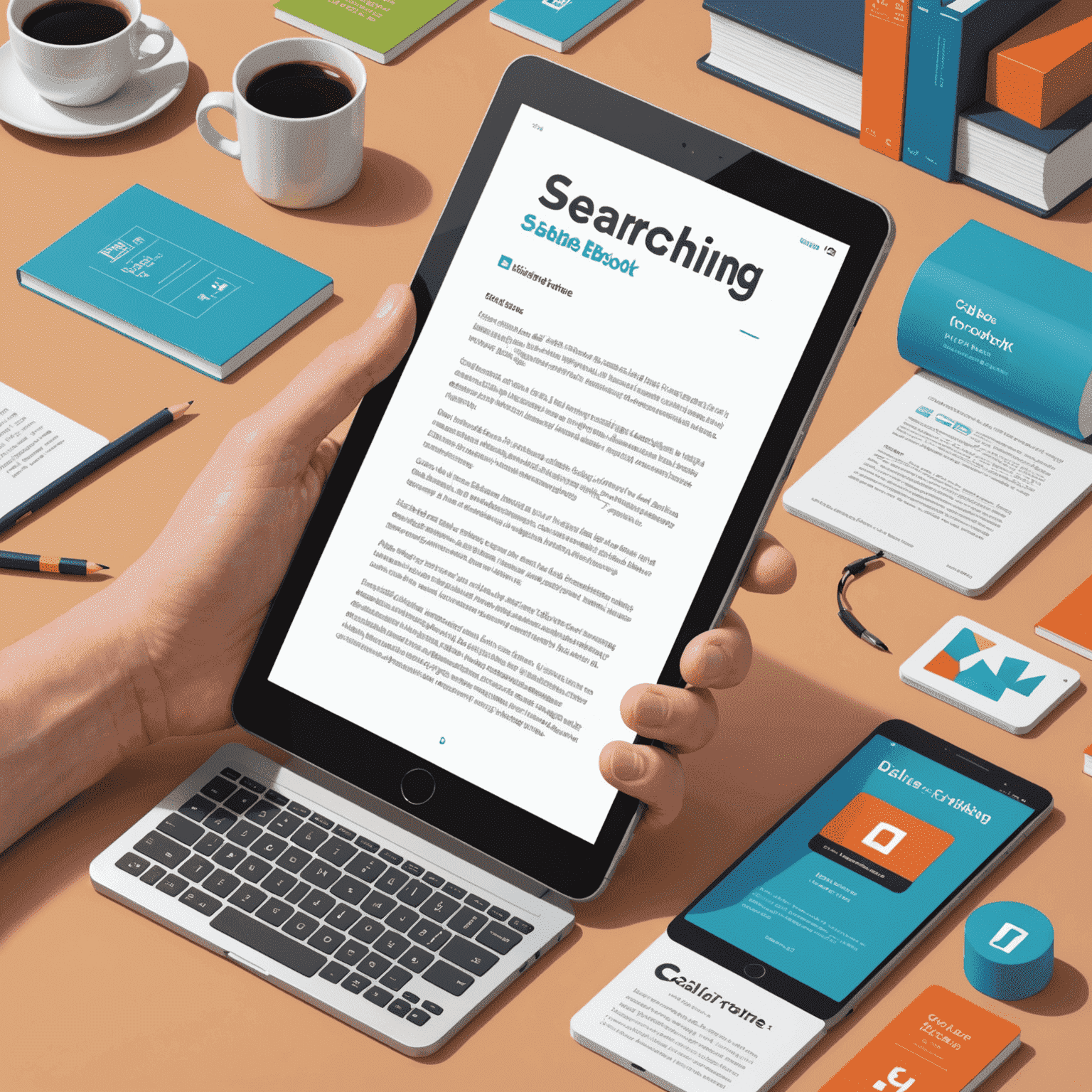 An infographic showing the step-by-step process of searching, selecting, and downloading an e-book using the Calibre-based platform